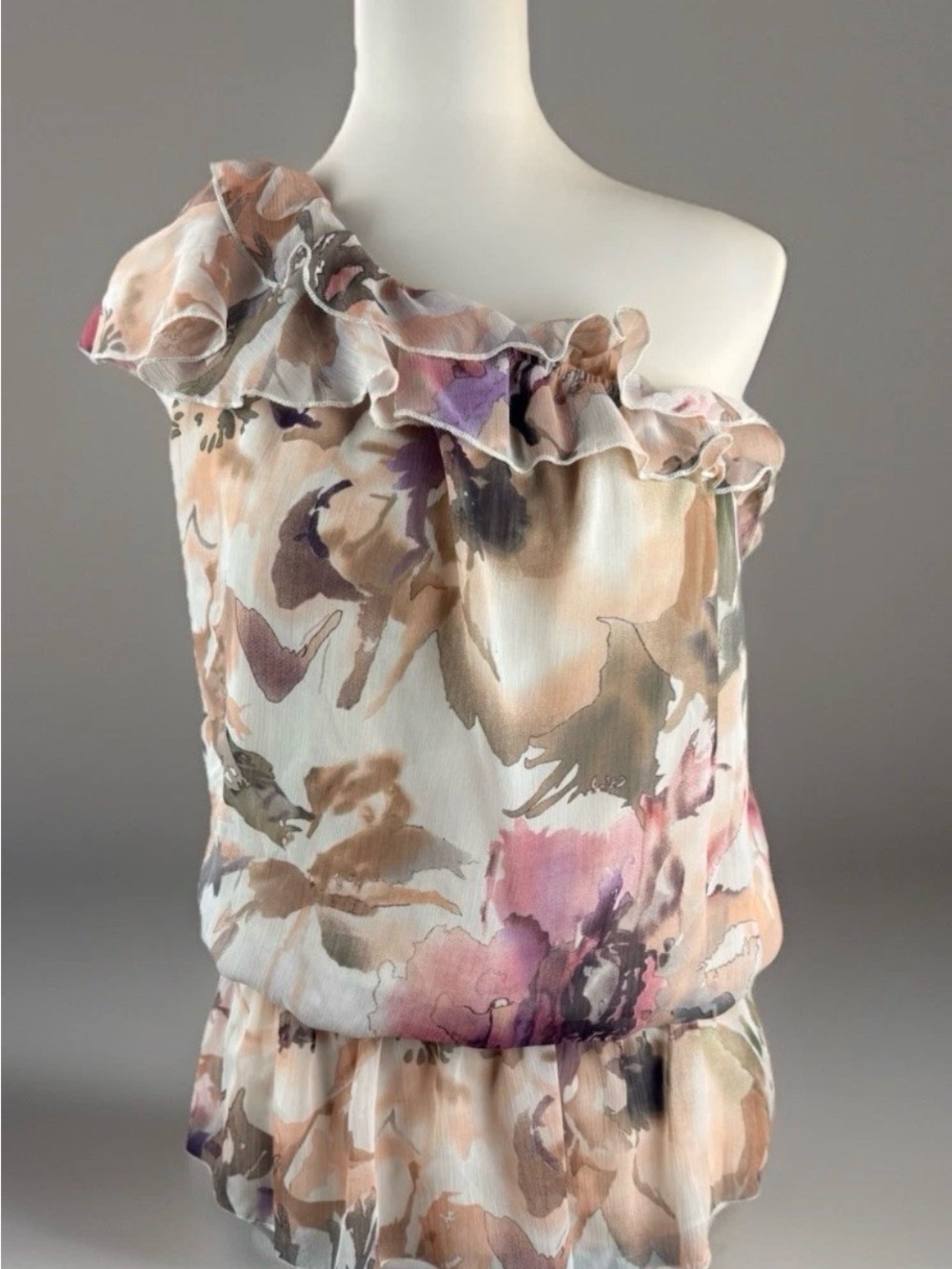 Y2K Charlotte Russe Top Sz Med Pink Floral Ruffle One Shoulder Peplum Boho